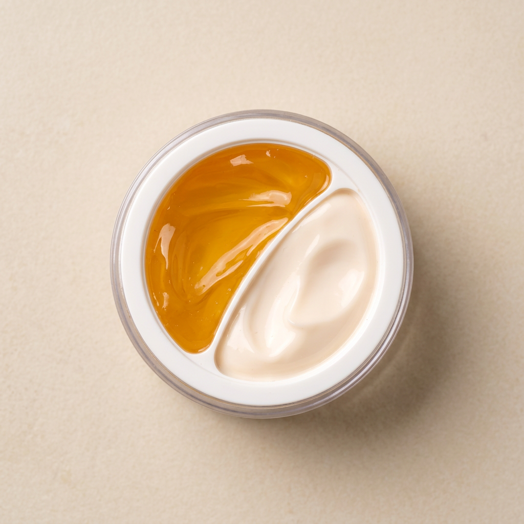 Tarro abierto Double Serum & Cream con sus dos compartimentos separados.